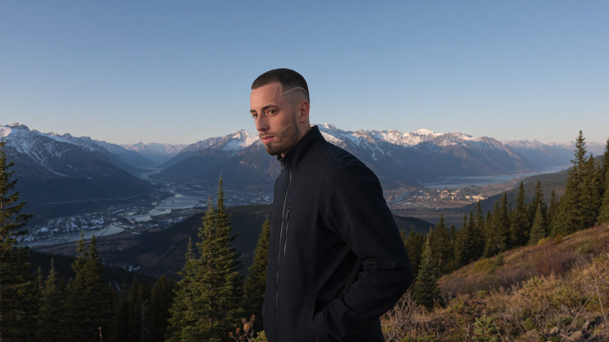 Cody Wise on a ridge in the Alberta foothills at blue hour
