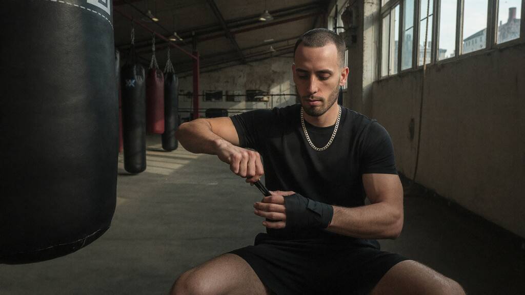 Cody Wise wrapping his hands in a boxing gym