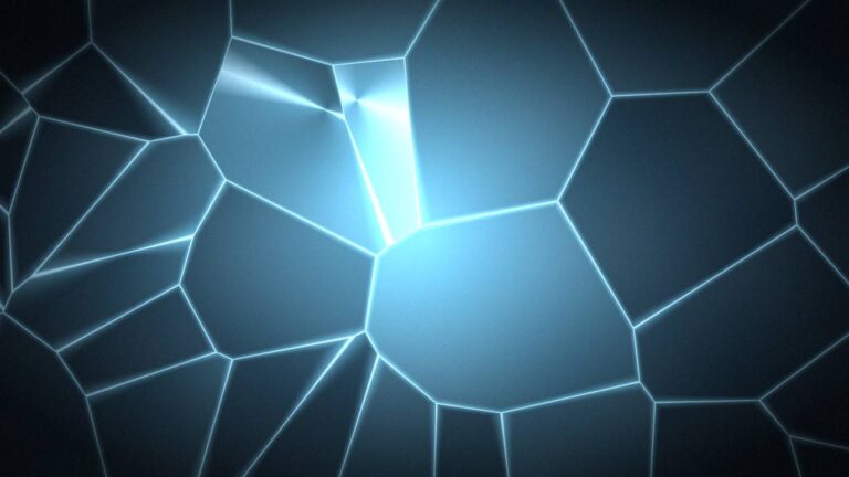Shattered mirror facets lit in electric blue, representing psychological projection