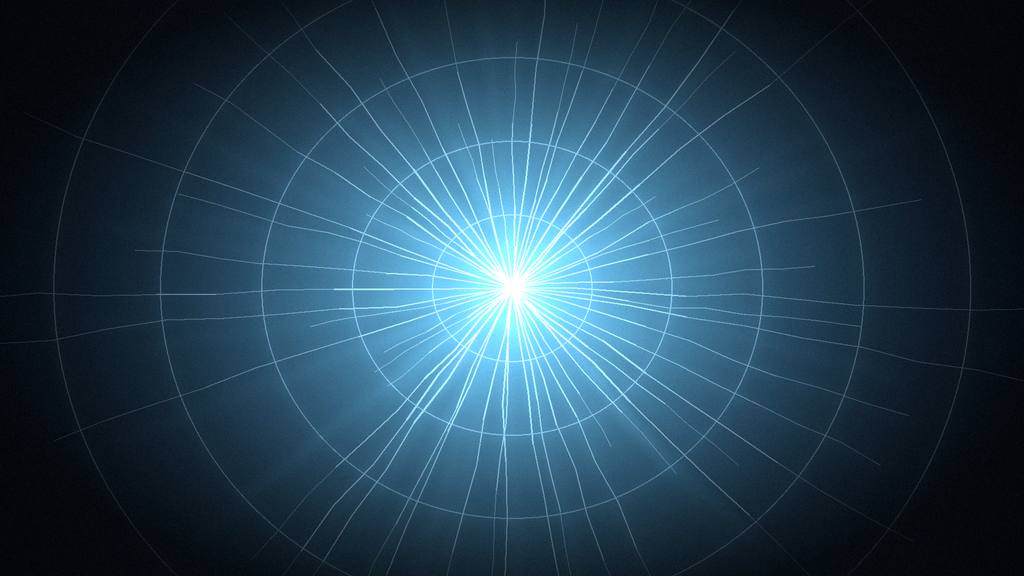 Blue glass cracking outward from a single impact point