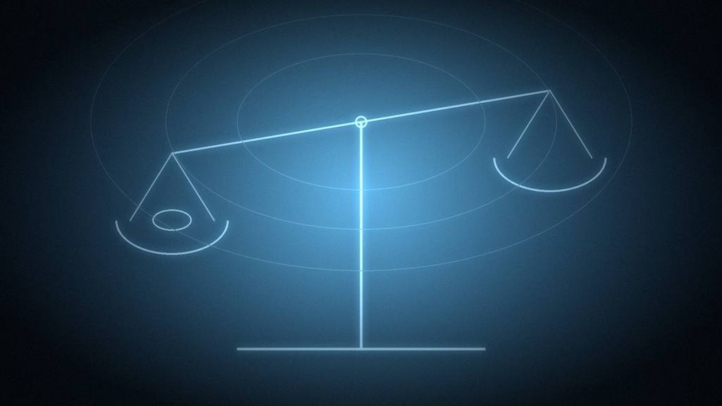 A balance scale tipped far out of proportion, rendered in cold blue