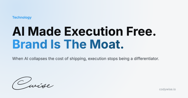 Card reading AI Made Execution Free. Brand Is The Moat. When AI collapses the cost of shipping, execution stops being a differentiator.