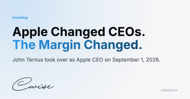 Card reading Apple Changed CEOs. The Margin Changed. John Ternus took over as Apple CEO on September 1, 2026.