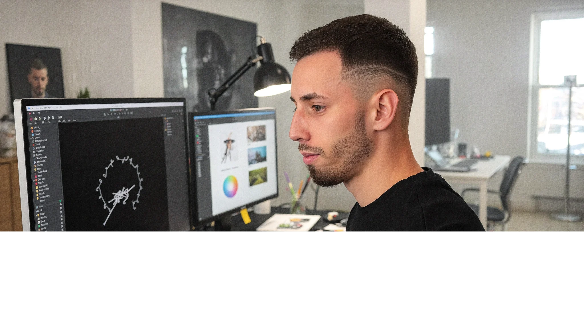 Cody Wise reviewing design work on a studio monitor