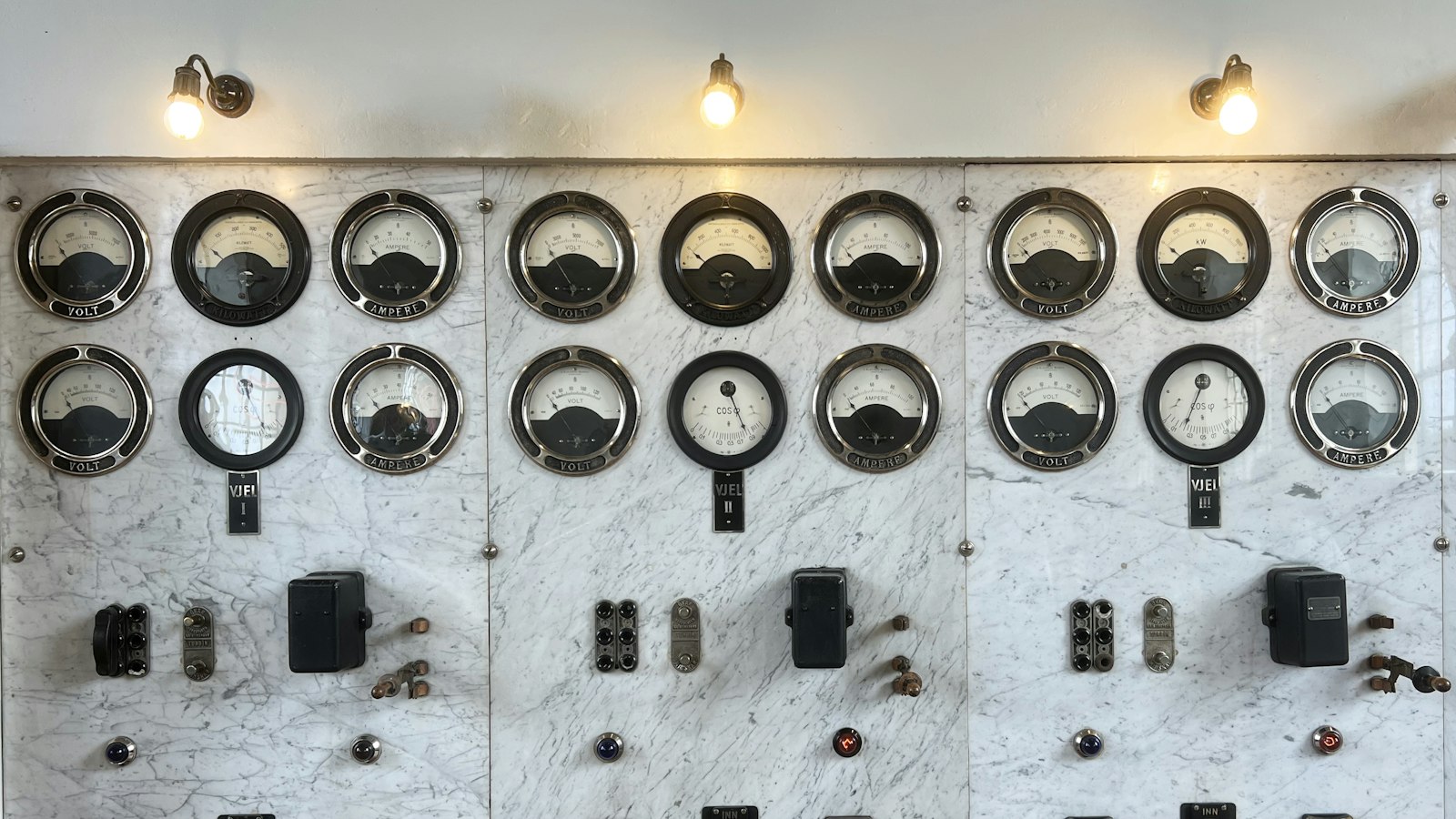 Wall of analog gauges and switches in an old control room, illustrating how a system decides which jobs to drop under overload