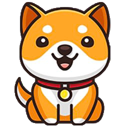 Baby Doge Coin BABYDOGE token logo, a cartoon Shiba Inu puppy with a red collar