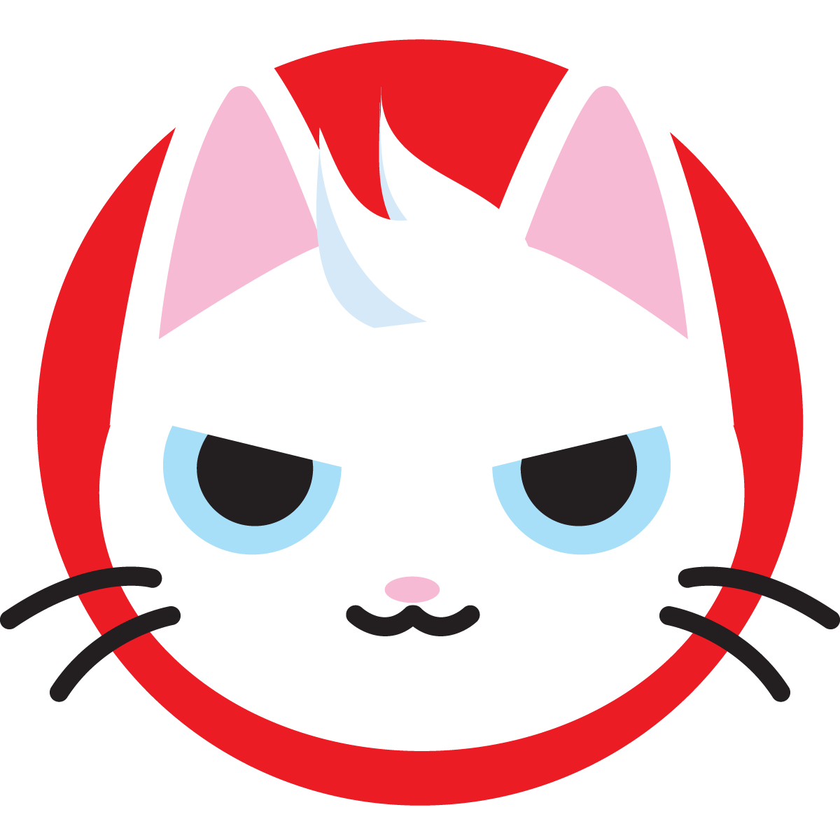 cat in a dogs world MEW token logo, an illustrated white cat face on a red ring