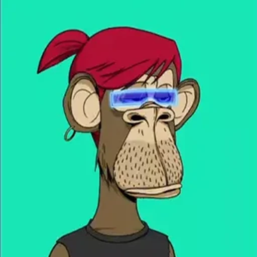 A single Bored Ape Yacht Club ape wearing a red bandana and blue visor