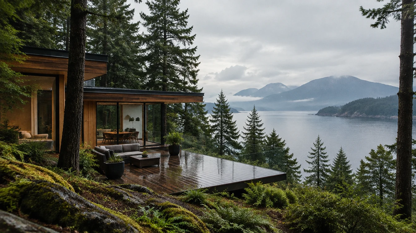 A cedar and glass west coast home above the inlet