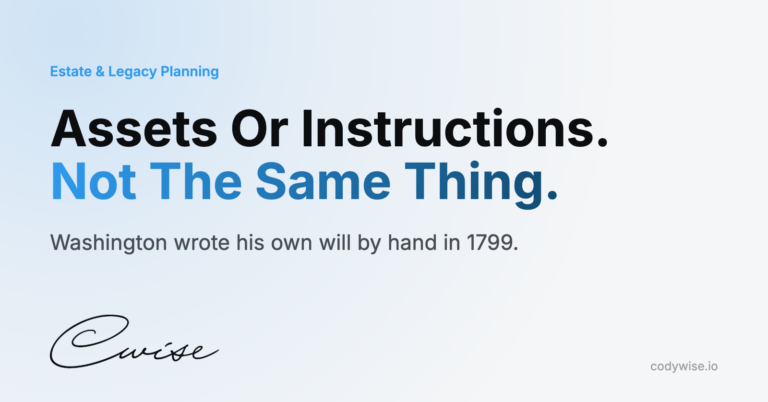 Card reading Assets Or Instructions. Not The Same Thing. Washington wrote his own will by hand in 1799.
