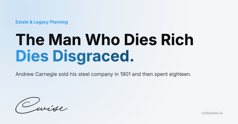 Card reading The Man Who Dies Rich Dies Disgraced. Andrew Carnegie sold his steel company in 1901 and then spent eighteen.