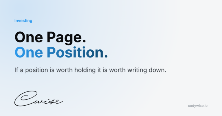 Card reading One Page. One Position. If a position is worth holding it is worth writing down.