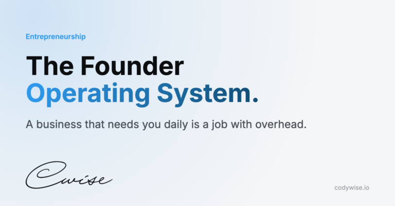 Card reading The Founder Operating System. A business that needs you daily is a job with overhead.