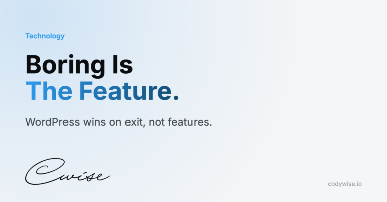 Card reading Boring Is The Feature. WordPress wins on exit, not features.
