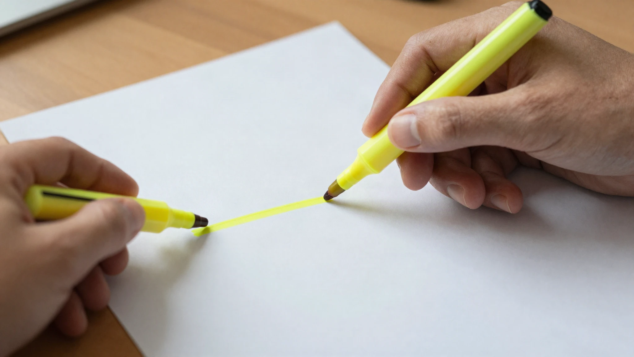 A hand marking a line on a printed page with a yellow highlighter
