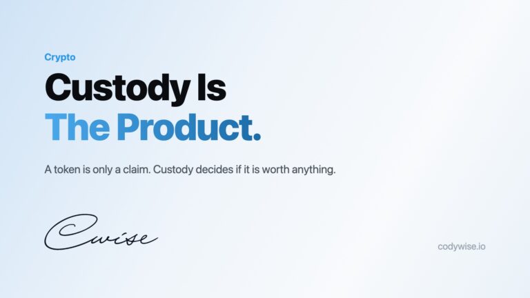 Crypto. Custody Is The Product. A token is only a claim. Custody decides if it is worth anything. codywise.io