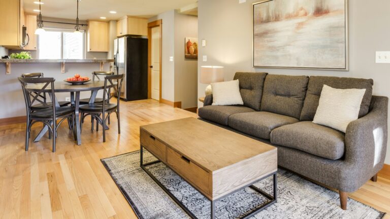 Furnished short term rental living room set up for direct bookings